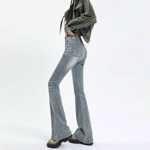Flared Jeans Woman Vintage High Waist Women Slim Sretch Deni