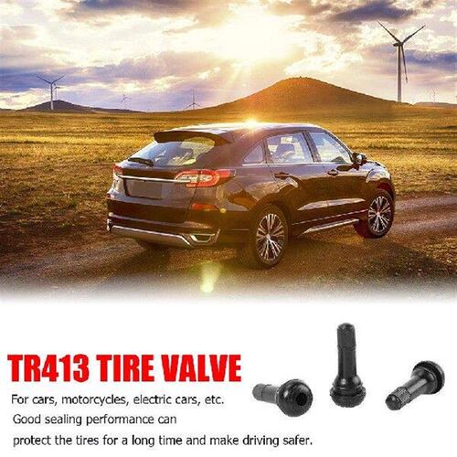 100x TR413 Snap In Short Black Rubber Valve Stems Car
