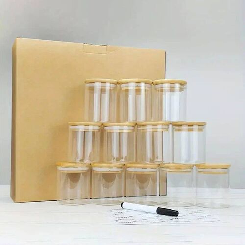 12 pieces/set glass storage jars portable transparent food j
