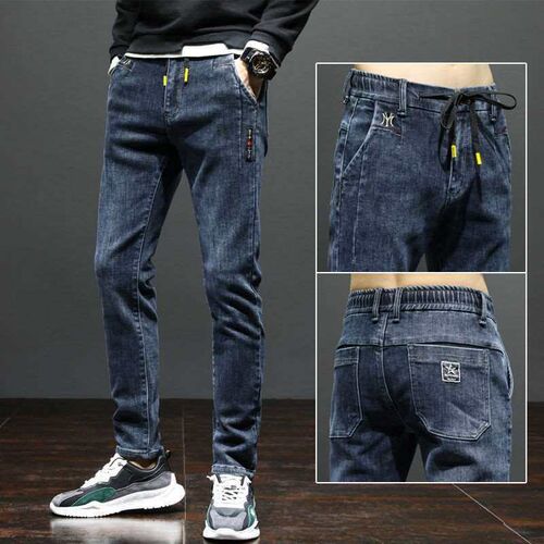Elastic Waist Mens Jeans Mens tendy All-match Skinny Pants