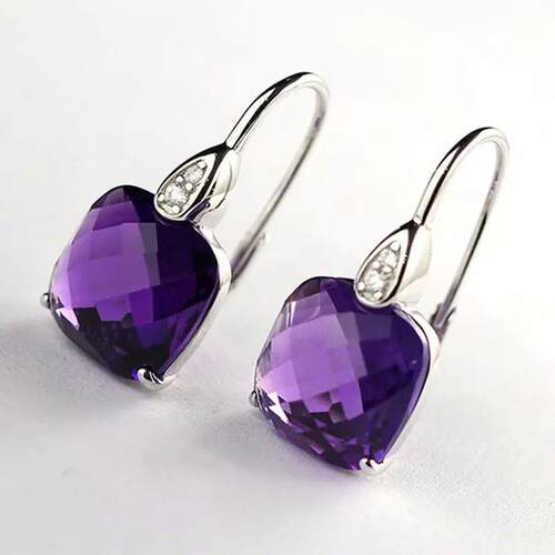 New in simple and elegant earings silver Inlaid square purpl