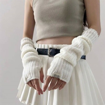 Fingerless Long Wrist Gloves Arm Warmers False Sleeves Knitt