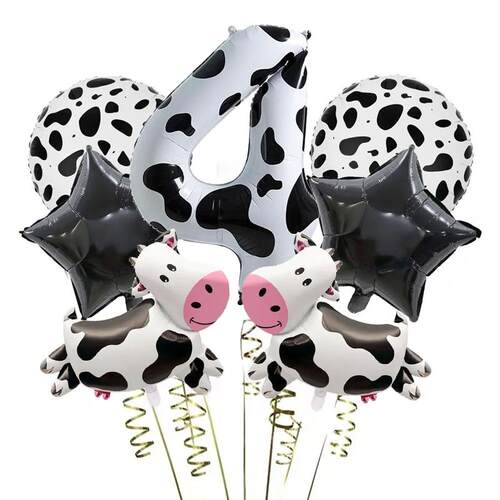 7pcs Cartoon Cow Balloon 40inch Black White Cow Number 0-9