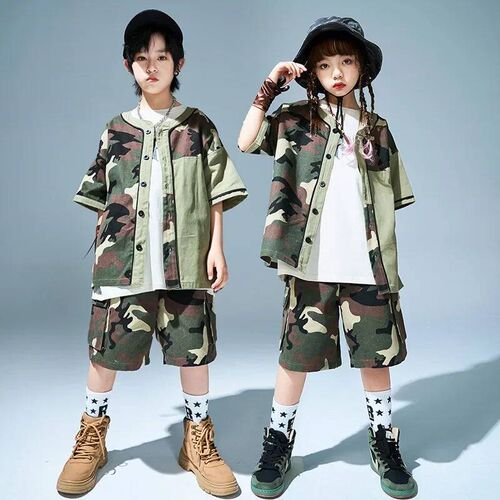 New Sreet Dance Hip Hop Clothing for Kids Loose Camo Shirts