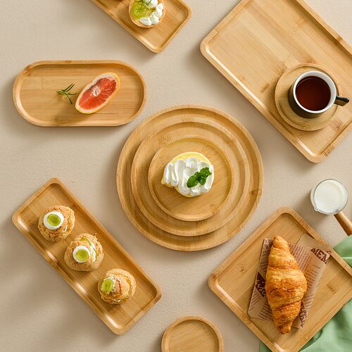 Rectangular Bamboo Tray Set Wooden Platter for Snacks Cake
