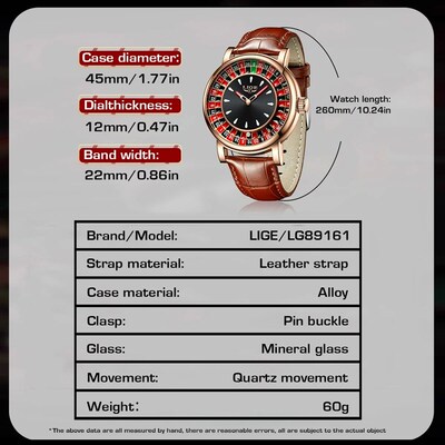 Brown Leather Men Watch Rotating Dial Las Vegas Roulette Des