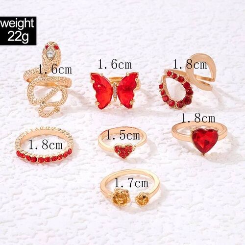 New Boho Red Crystal Geometric Kunckle Ring Set For Women Bu