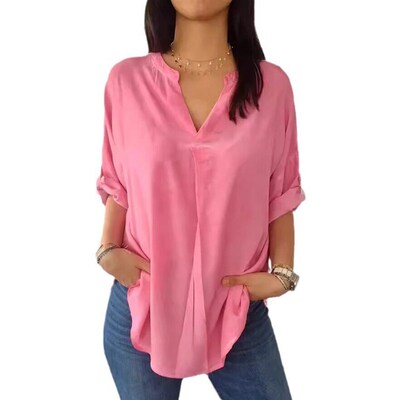 2025ebay Womens V-neck tton Linen Pure Large-size Shirt