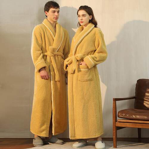 Fleece Bathrobe for Women Men night-robe nightgown法兰绒睡袍