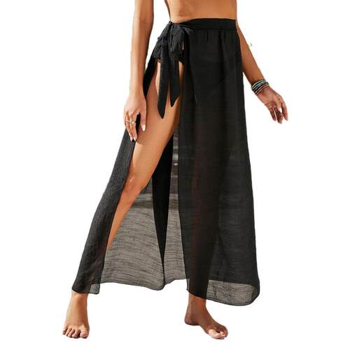 Women Beach Sarong Swimsuit ver Up Leopard Tie Waist Split C