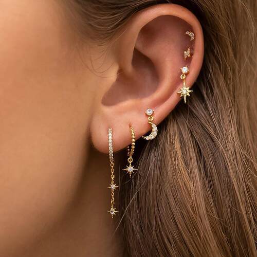 New Design Stainless Steel Cubic Zirconia Chain Hoop Earring