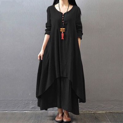 Elegant Chic Cotton Linen Dresses for Women Bohemia Layered