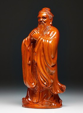 花梨木雕圣人孔子摆件家用玄关实木孔夫子办公桌面孔子像开业礼品