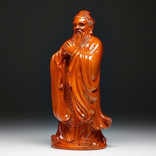 花梨木雕圣人孔子摆件家用玄关实木孔夫子办公桌面孔子像开业礼品