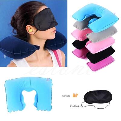 HOT INFLATABLE TRAVEL FLIGHT PILLOW NECK U REST AIR CUSHION