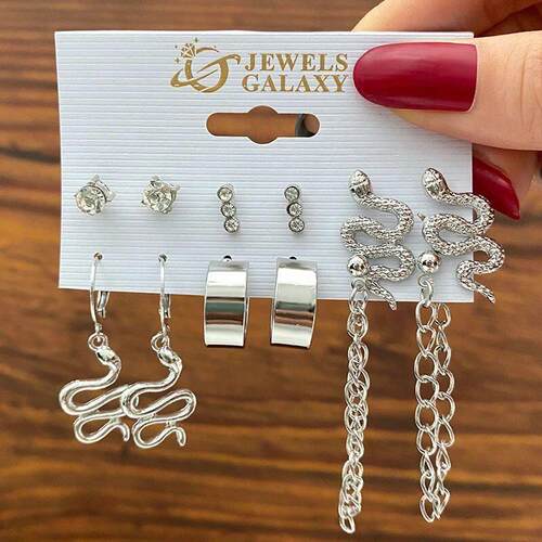 rendy Silver Color Snake Dangle Earring Set For Women Punk G