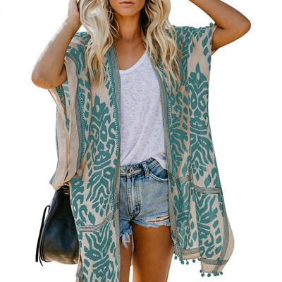 Womens Boho Printed Kimono Beach ver Up Fashionable Summer O