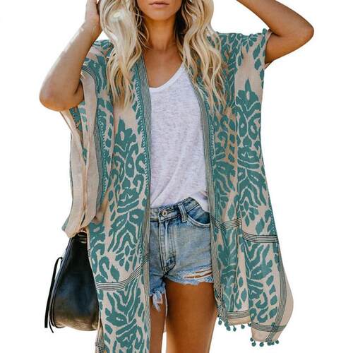 Womens Boho Printed Kimono Beach ver Up Fashionable Summer O