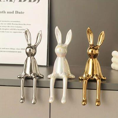 1PCS Ceramic Long-Eared Sitting Rabbit Room Ornaments Statue