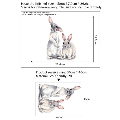 Two Cute Rabbits Wall Sticker Childrens Kids Room Home Deco