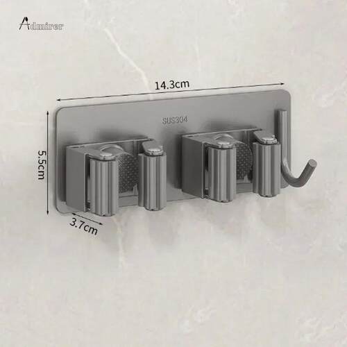 Wall Mounted Mop Organizer Clips Self-Adhesive Bathroom Mop
