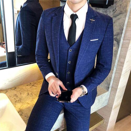 Mens Black New Mens Casual Suit Set Three-piece Small Suit