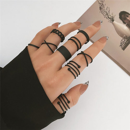 Fashion Women Ring Set Punk Cool Anillos Vintage Simple Blac