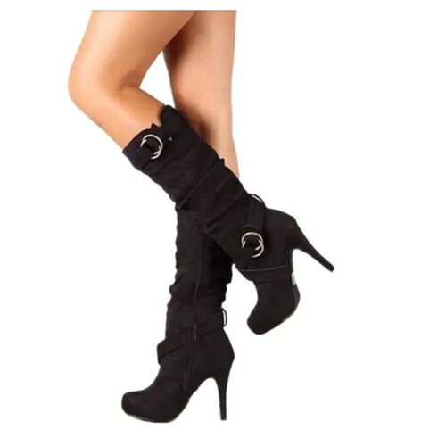 2024Sexy Knee High Women Boots Thin High Heel Round Toe Plat