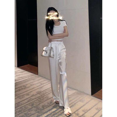 Womens summer ice silk pants. Acetic acid satin wide-leg pa