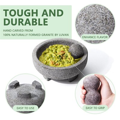 Large Mortar and Pestle Set Granite  Guacamole Bowl