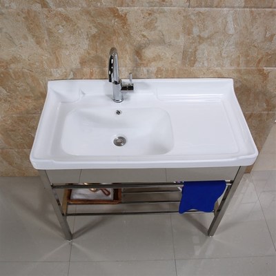 陶瓷洗衣盆不锈钢支架 台盆洗手盆带搓板阳台超深洗衣槽水池脸盆