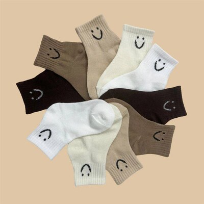 5 Pairs Kids Socks Cute Cartoon Smile Emoticons Pattern Comf