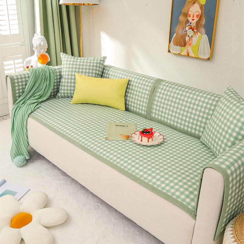 夏季藤席沙发垫清新绿格子夏天清凉款防滑凉席罩巾凉垫贵妃定制,居家布艺,沙发垫,淘宝优惠券,粉丝福利购,淘宝优惠卷