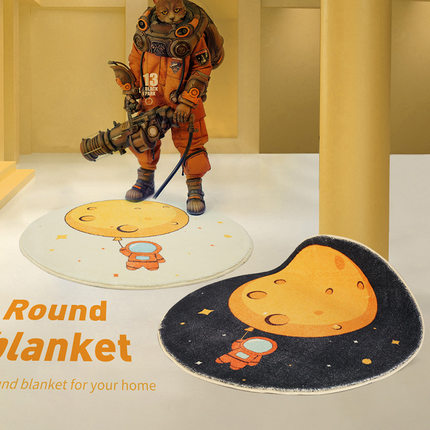 抓周毯儿童房卡通月球圆形加厚卧室地毯仿羊绒周岁家用地垫可机洗