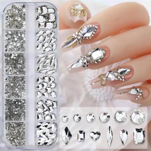 12Grids Pink Mixed Nail Rhinestones Luxury Nail Charms