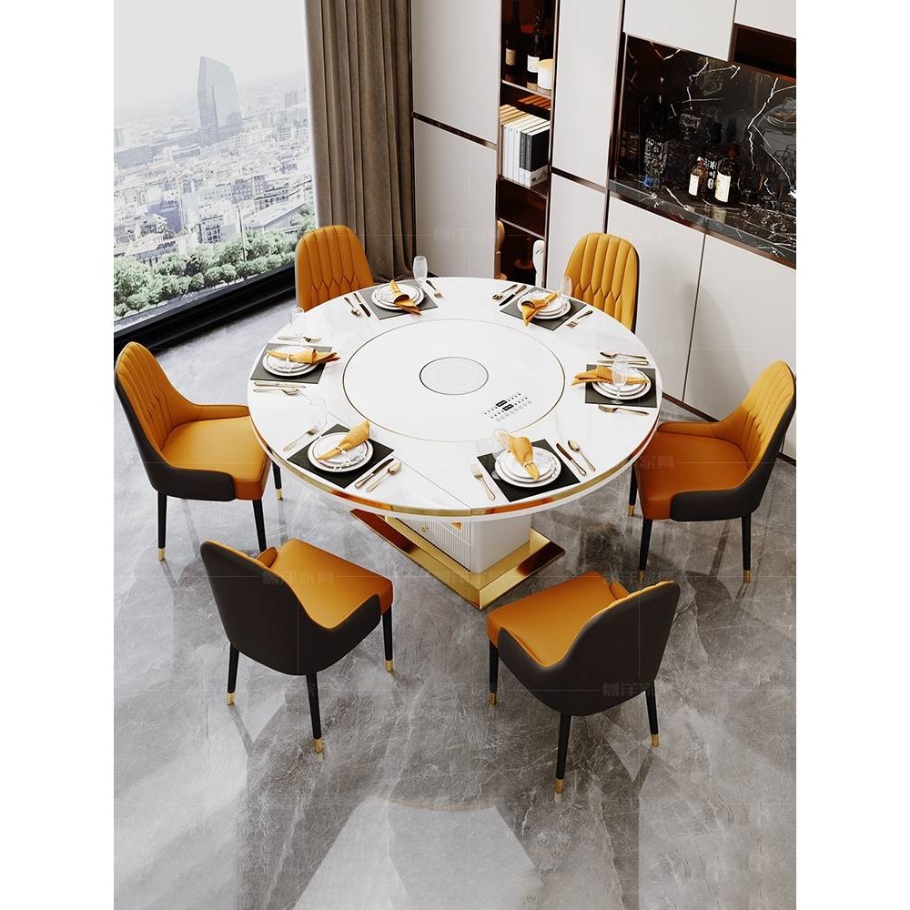 7K岩板餐桌轻奢多功能电磁炉可变圆形现代简约家用暖菜转盘吃饭桌,住宅家具,岩板餐桌,淘宝优惠券,粉丝福利购,淘宝优惠卷