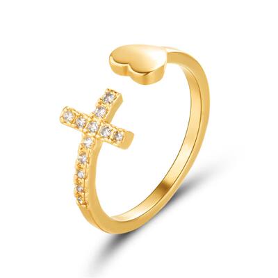 Classic Popular Zircon Cross With Heart Rings For Women New