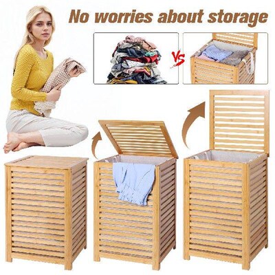 Bamboo Laundry Hamper with Removable Liner Bag Bamboo