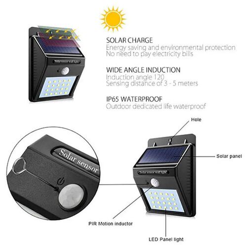 6/30 LED Solar Light PIR Motion Sensor Wall Light Outdoor So