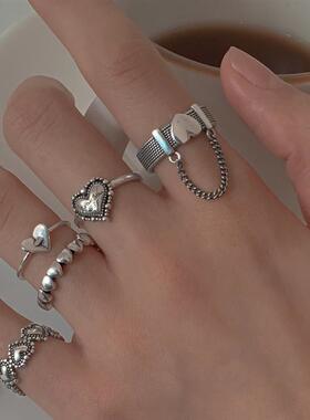 Korea Punk Love Heart Ring Set 5pcs Personality Temperament