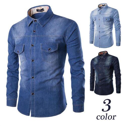 Fashion Design Double Pocket Mens Solid Color Denim Casual
