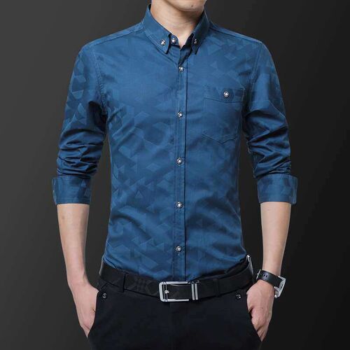 Mens Long-sleeved Shirt Spring New Casual Shirt Slim-fit Me