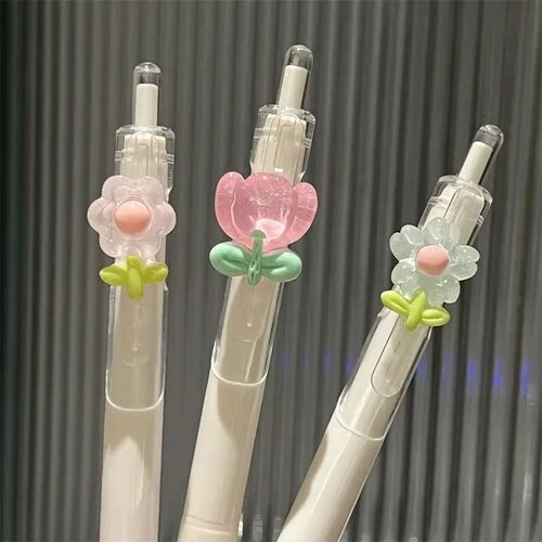 New 2PCS Cute Flower Gel Pens Quick-Drying Black Ink Aesthet