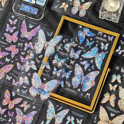 3 Sheets Vintage INS laser Butterfly Stickers Decorative Adh