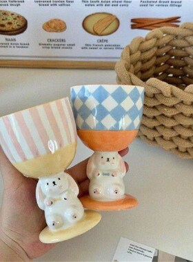 Ahunderjiaz-French Retro Ceramic Goblet, Cute Embossed