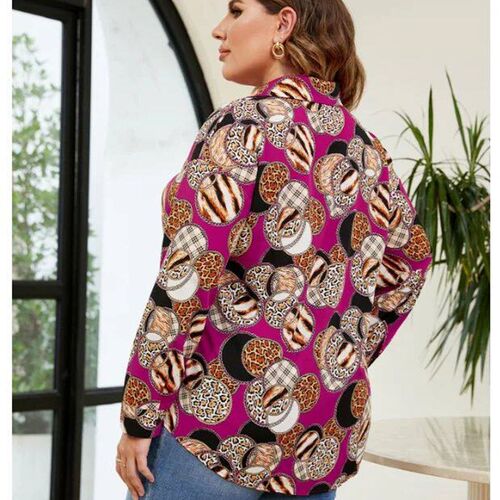Plus Size Leopard Print Long Sleeve Shirts Women Spring Fall