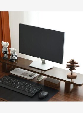 Large Dual Monitor Stand Riser, Solid Wood Desk Shelf Office