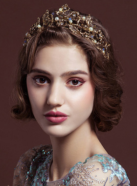 Vintage Baroque Gold Pearl Leaf Bridal Tiara Crystal Crown H