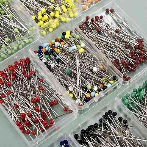 100Pcs Fashion Sewing Needles Colored Round Glass Head Bead