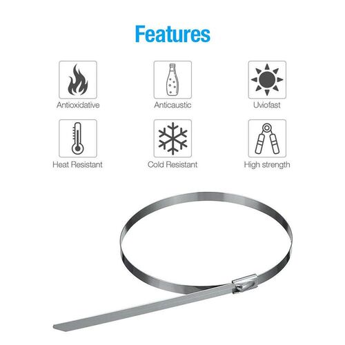 100Pcs 304#Stainless Steel Cable Ties 4.6mm Heavy Duty Self-